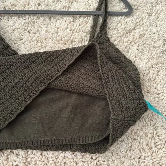 Aerie Green Knit Cropped Tank Boho Top Medium - Picture 7 of 9